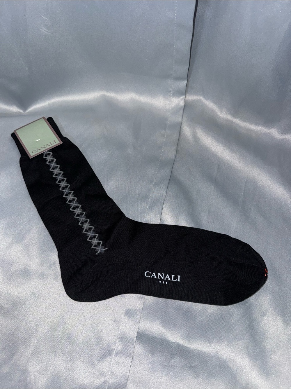 Canali Black Dress Socks with Gray Zigzag Trim